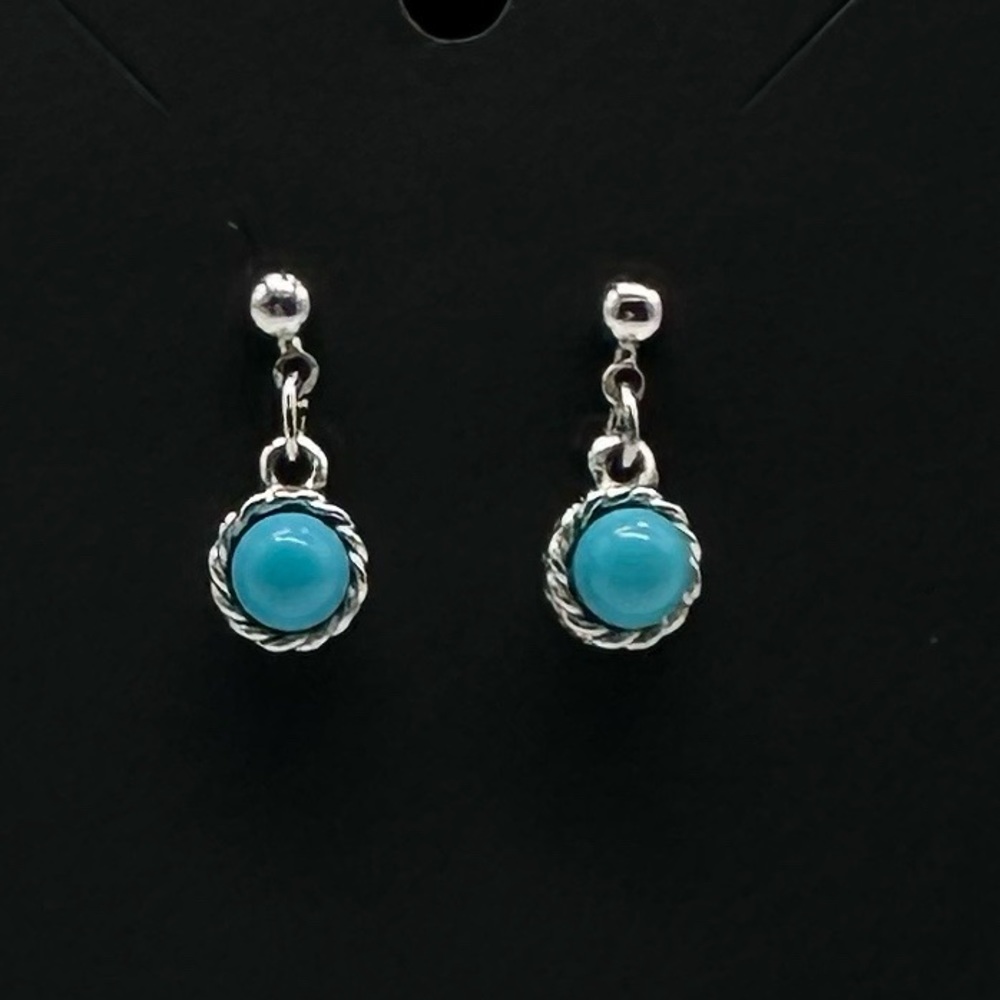 Vintage Turquoise Blue Rope-Frame Boho Style Drop Earrings